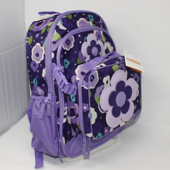 NWT Gymboree Backpack Lunchbox set Purple Flower print clip-on